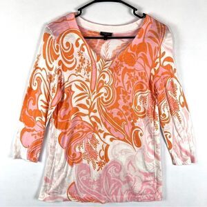 Talbots Soft Cotton Lightweight Sweater Women's Medium Soft Floral Paisley Print